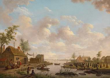 Dutch Village Scene Painting