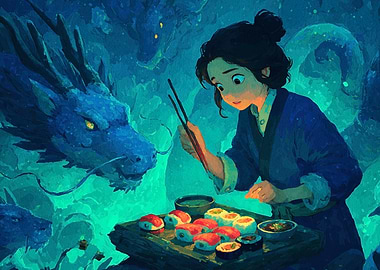 Girl, Sushi, and Dragons