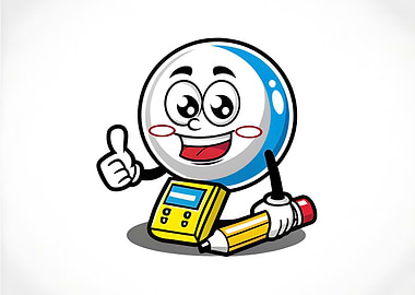 Cartoon Character with Calculator and Pencil