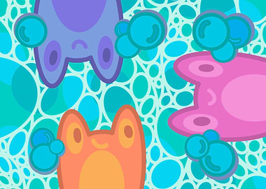 Cartoon Frogs with Bubbles