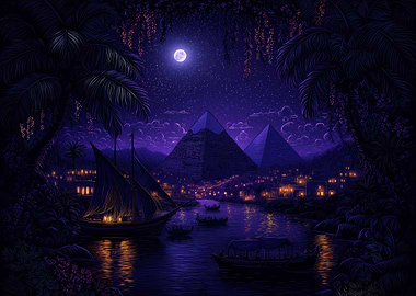 Egyptian Pyramids at Night
