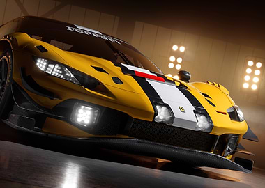 Yellow Ferrari Race Car Close-Up