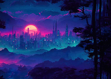 Cyberpunk Cityscape Sunset
