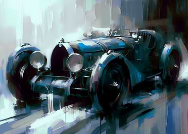 Vintage Blue Bugatti - Stunning Car Art