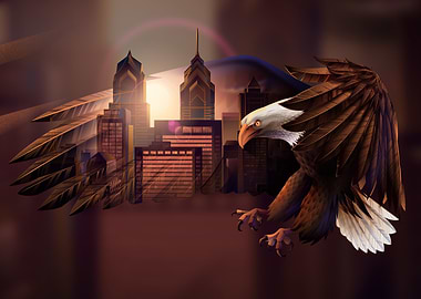 Eagle over Philadelphia cityscape illustration