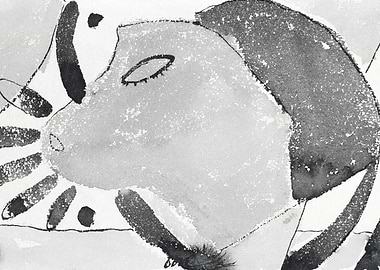 Abstract Portrait in Grayscale Watercolor