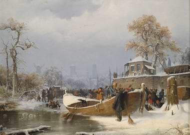 Winter Scene with Boat and Figures