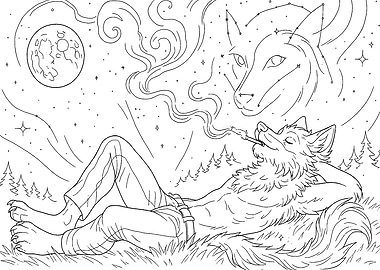 Wolfman Smoking Under Constellation