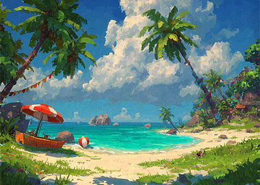 Tropical Beach Paradise Painting