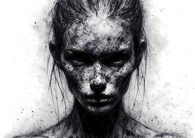 Never Surrender – A Monochrome Portrait Painting of a Female Fighter