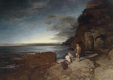 Coastal Scene with Figures, Painting