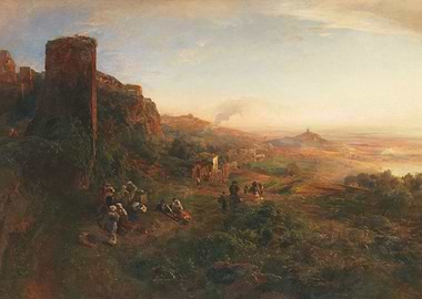 Italian Landscape with Tower and Figures