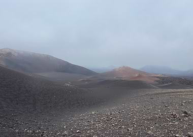 Volcanic Landscape Under Foggy Sky