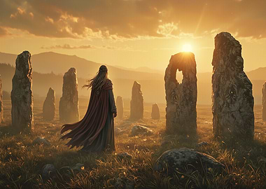 Ancient Celtic Figure Standing in Stone Circle
