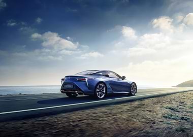 Blue Lexus LC 500 on Coastal Road