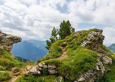 Mountain peak landscape with cloudy sky