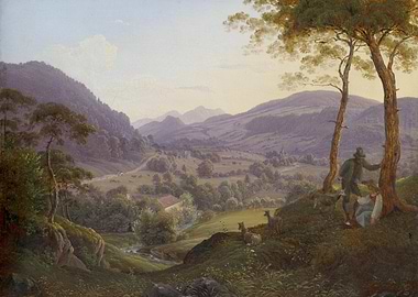 Romantic Landscape with Figures and Deer