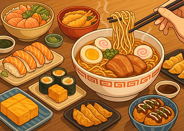 Japanese Food Feast Illustration