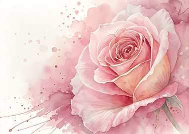 Watercolor Pink Rose Blossom