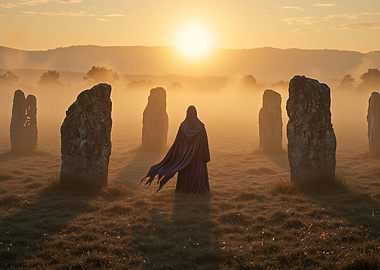 Mystic Figure at Stone Circle Sunrise