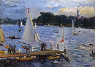 Impressionistic Sailboats on Water Painting