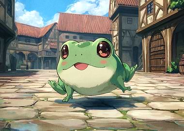 Cute Frog in Medieval Town Square