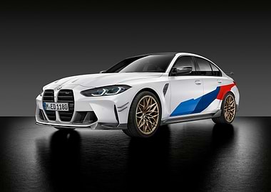 White BMW M3 with racing stripes