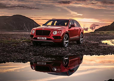Red Bentley SUV Reflection at Sunset