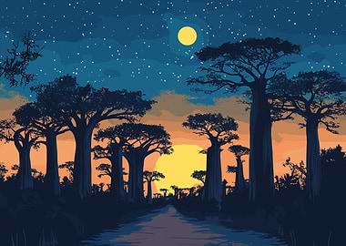 Baobab Trees at Night