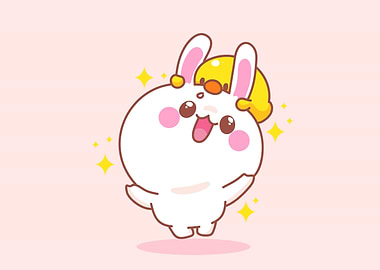 Cute Bunny with Chick Cartoon Illustration