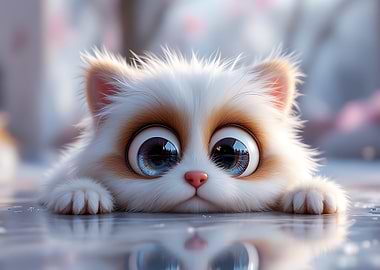 Cute Cartoon Cat with Big Eyes
