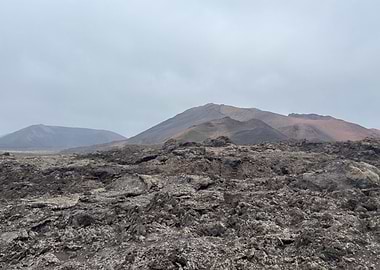 Volcanic Landscape with Mountains and Lava