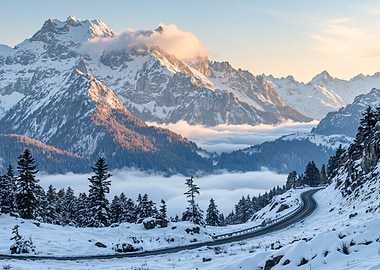 Winter Mountain Road Landscape