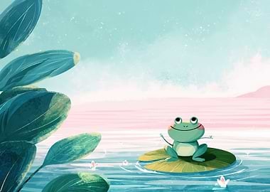 Frog on Lily Pad Illustration