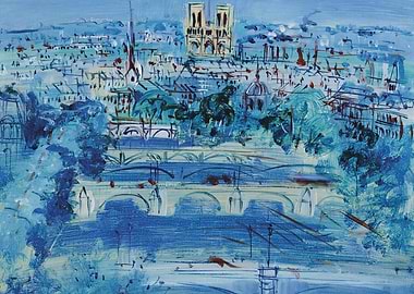Raoul Dufy Paris cityscape painting in blue hues