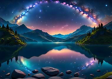 Cosmic Lake and Mountains