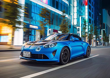 Blue Alpine A110 in Cityscape
