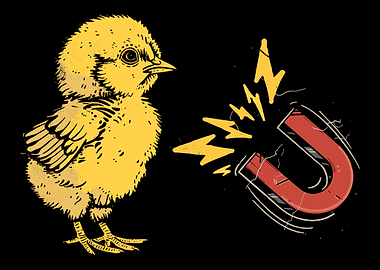 Chick and Magnet on Black Background