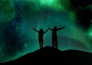 Couple Under Aurora Borealis