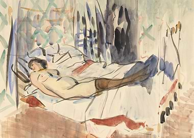 Reclining Nude Watercolor Painting