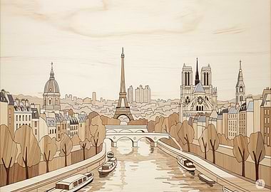 Paris Skyline Wood Art