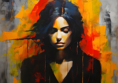 Contemplative Woman Portrait with Abstract Background