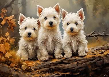 Three West Highland White Terrier Puppies