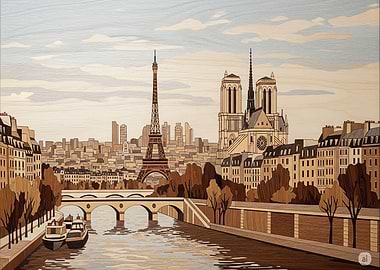 Paris Cityscape Wood Inlay Art
