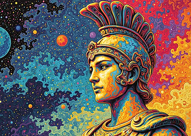 Athena god in Space. Colorful illustration