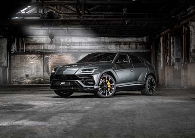Gray Lamborghini Urus in Industrial Setting