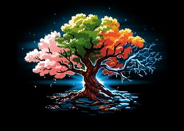 Four Seasons Tree Digital Art