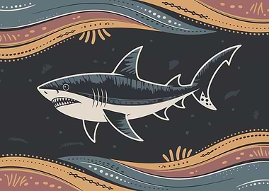Shark Illustration with Decorative Waves