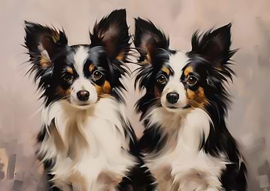 Two Papillon Dogs Portrait