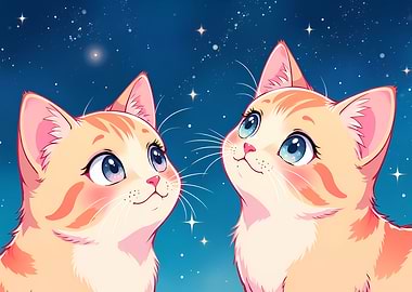 Two Cute Cats Stargazing